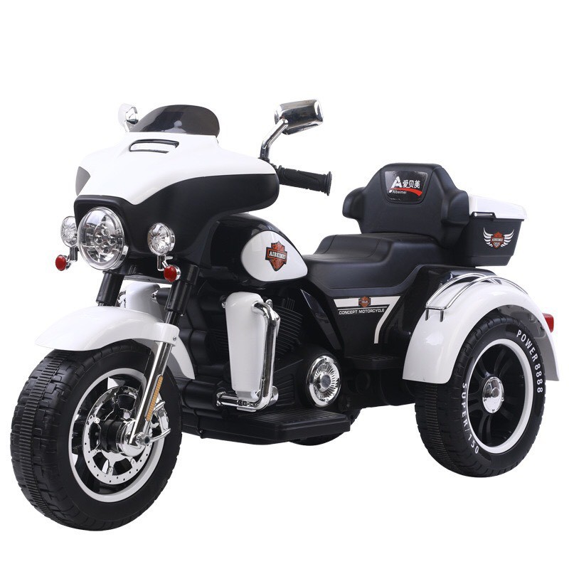 Xe máy điện moto 3 bánh KIDVIET-PRO ABM 5288 dáng thể thao cảnh sát cho bé đạp ga (Đỏ-Trắng-Xanh-Đen)