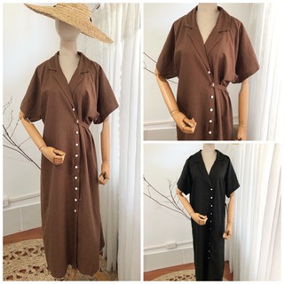 Đầm suông cổ vest vải Linen