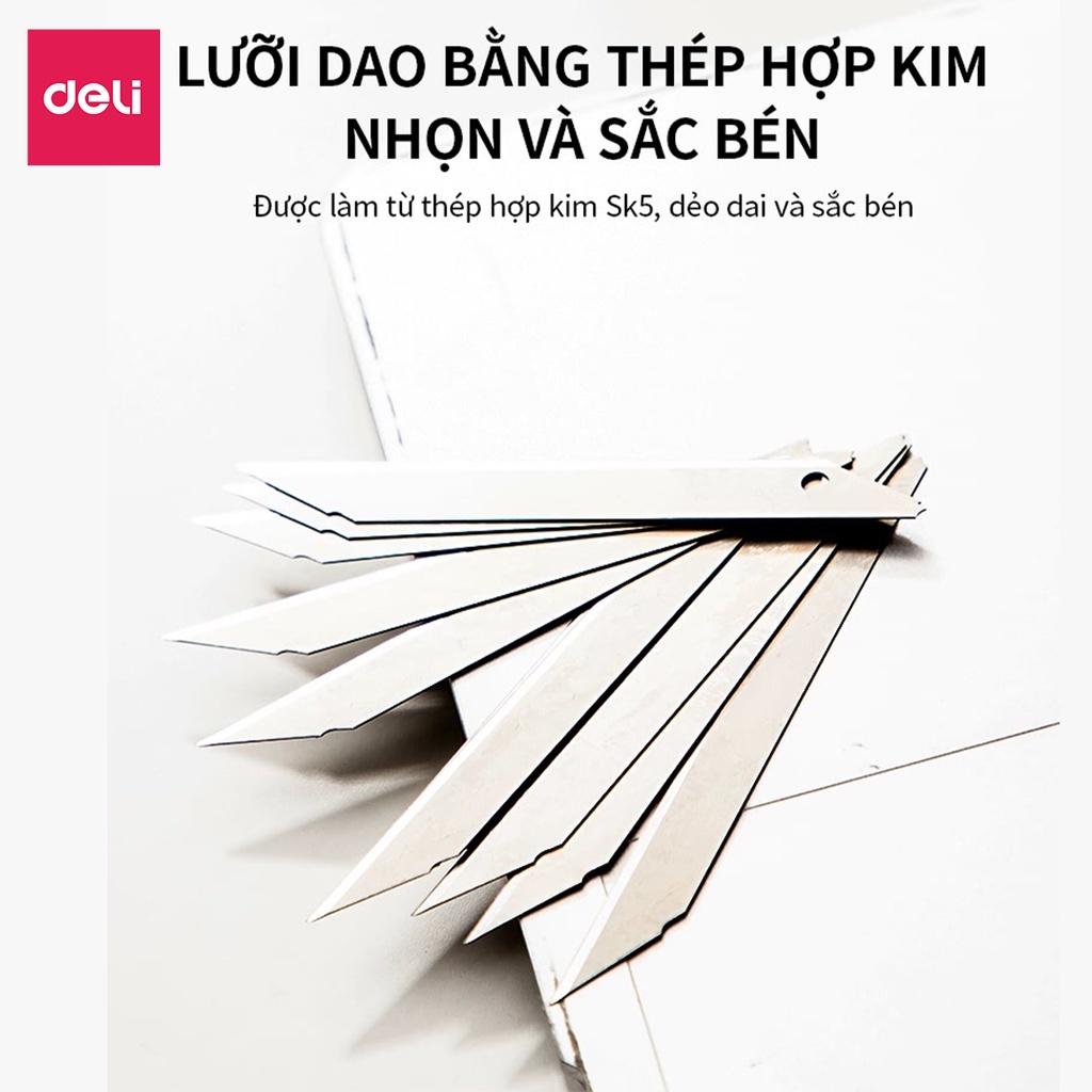 Lưỡi dao rọc giấy Deli, Bạc, 10 chiếc lưỡi/hộp - 1 hộp - E2015