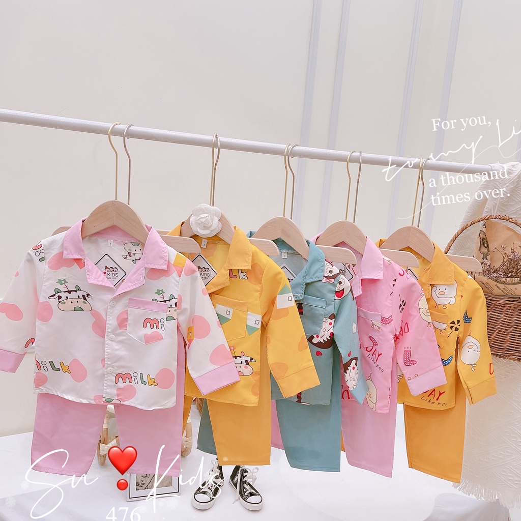 Set Quần Áo Trẻ Em Bộ Đồ Ngủ Pijama Cho Bé Trai Bé Gái Dài Tay Thoáng Mát Size Từ 10-22kg