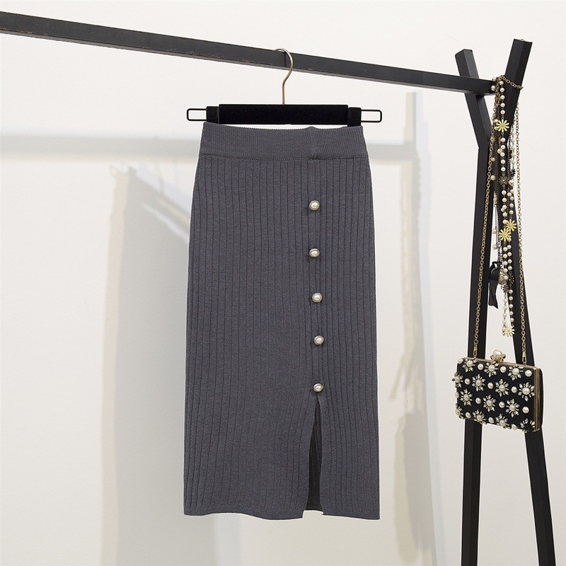 MS086 Chân váy len xẻ lệch đính ngọc | BigBuy360 - bigbuy360.vn