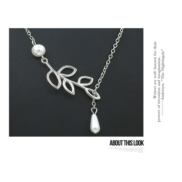 Dây chuyền mặt hình lá đính ngọc trai giả thời trang cho nữ