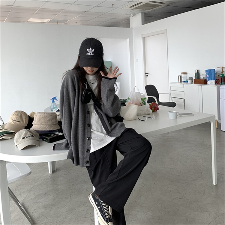 Áo Cardigan Dệt Kim Tay Dài Dáng Rộng Màu Đen Phong Cách Retro Hàn Quốc Cho Nữ | BigBuy360 - bigbuy360.vn