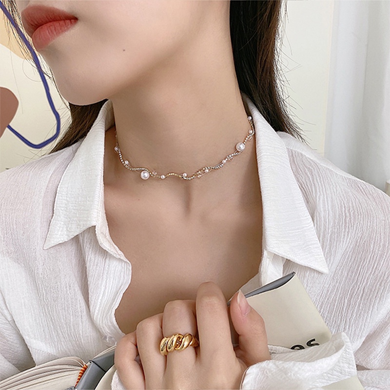 Vòng cổ Hợp Kim Đính Ngọc Trai Nhân Tạo Thời Trang