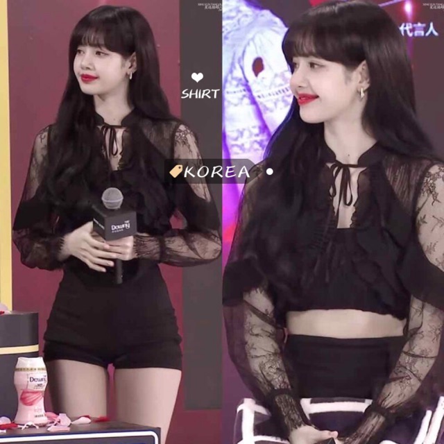 Áo croptop tay ren đen giống Lisa