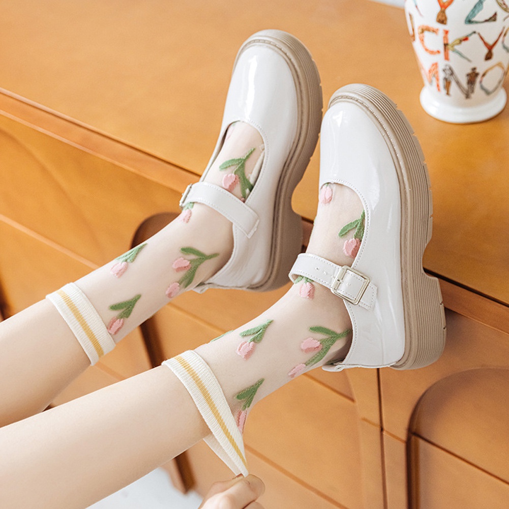 Vớ Thể Thao Thoáng Khí Thoải Mái In Hình Hoa tulip Cho Nữ