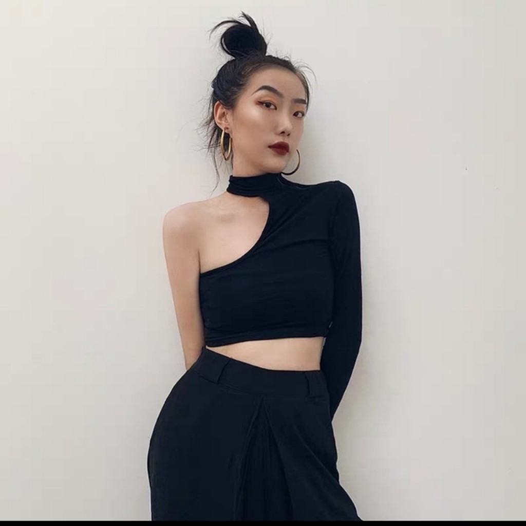 Áo Croptop Kiểu Chéo Vai 1 Tay _ Có Mút Ngực _ Chất Borip Dày Dặn _ Kiểu Dáng Cá Tính _ Ảnh Thật | BigBuy360 - bigbuy360.vn