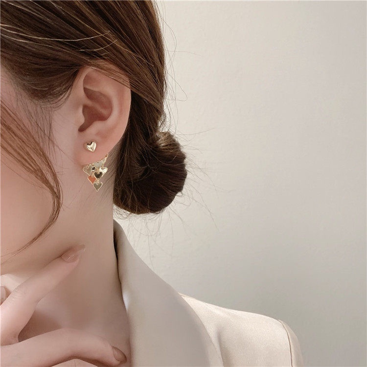 Khuyên Tai Hình Trái Tim Đính Hạt Vàng Phong Cách Thời Trang Hàn Quốc 2022 Cho Nữ
