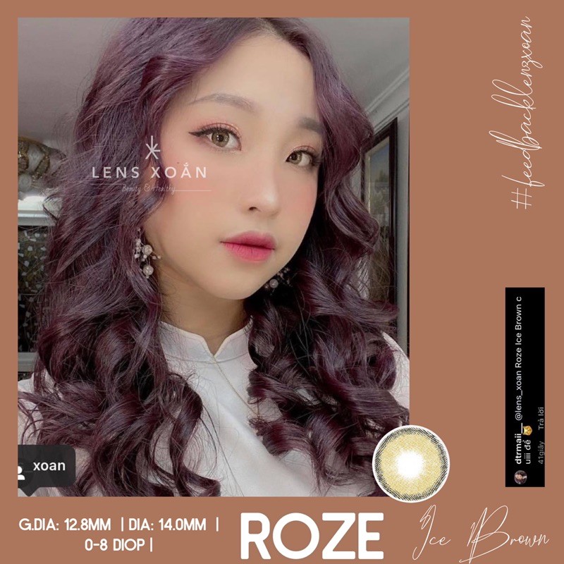 KÍNH ÁP TRÒNG ROZE ICE BROWN CỦA B.S.COR ( 6 THÁNG) : LENS NÂU RÊU VIỀN SÁNG TÂY | LENS XOẮN ( GIÁ 1 CHIẾC)