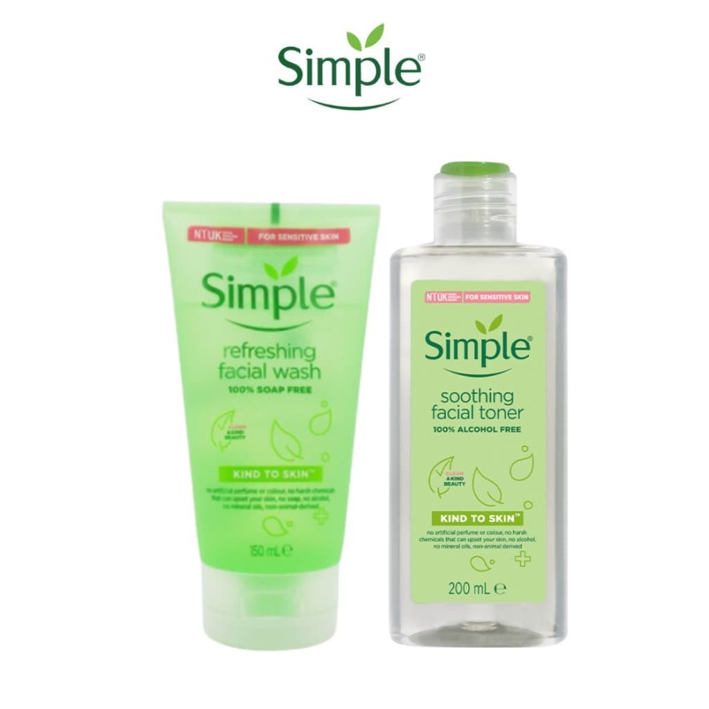 Combo làm sạch siêu lành tính Simple Sữa rửa mặt + Toner nước hoa hồng