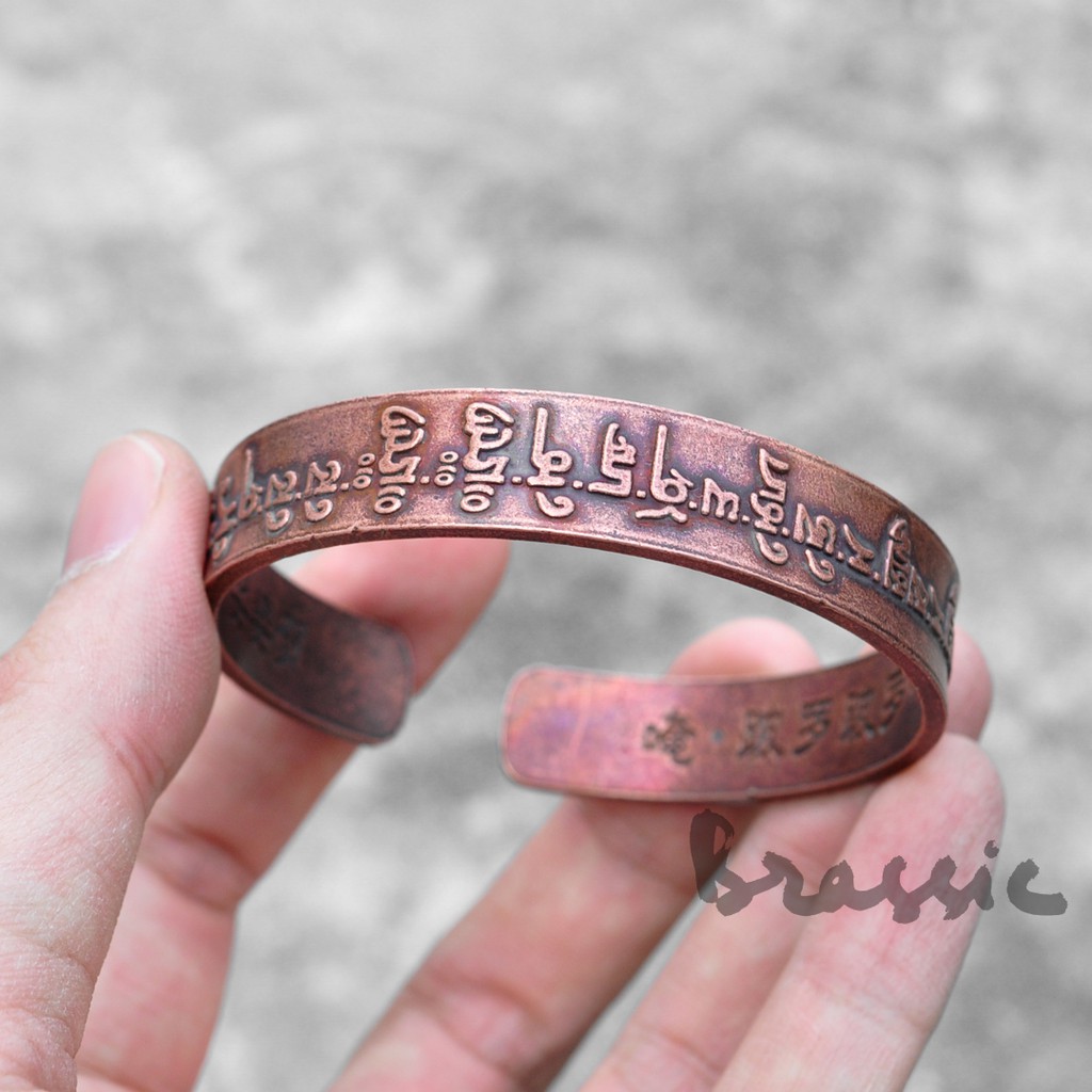 Vòng tay đồng đỏ antique copper cuff  VT22 khắc chú Đức Tara Tây Tạng (xóa mọi nỗi sợ trong tâm)