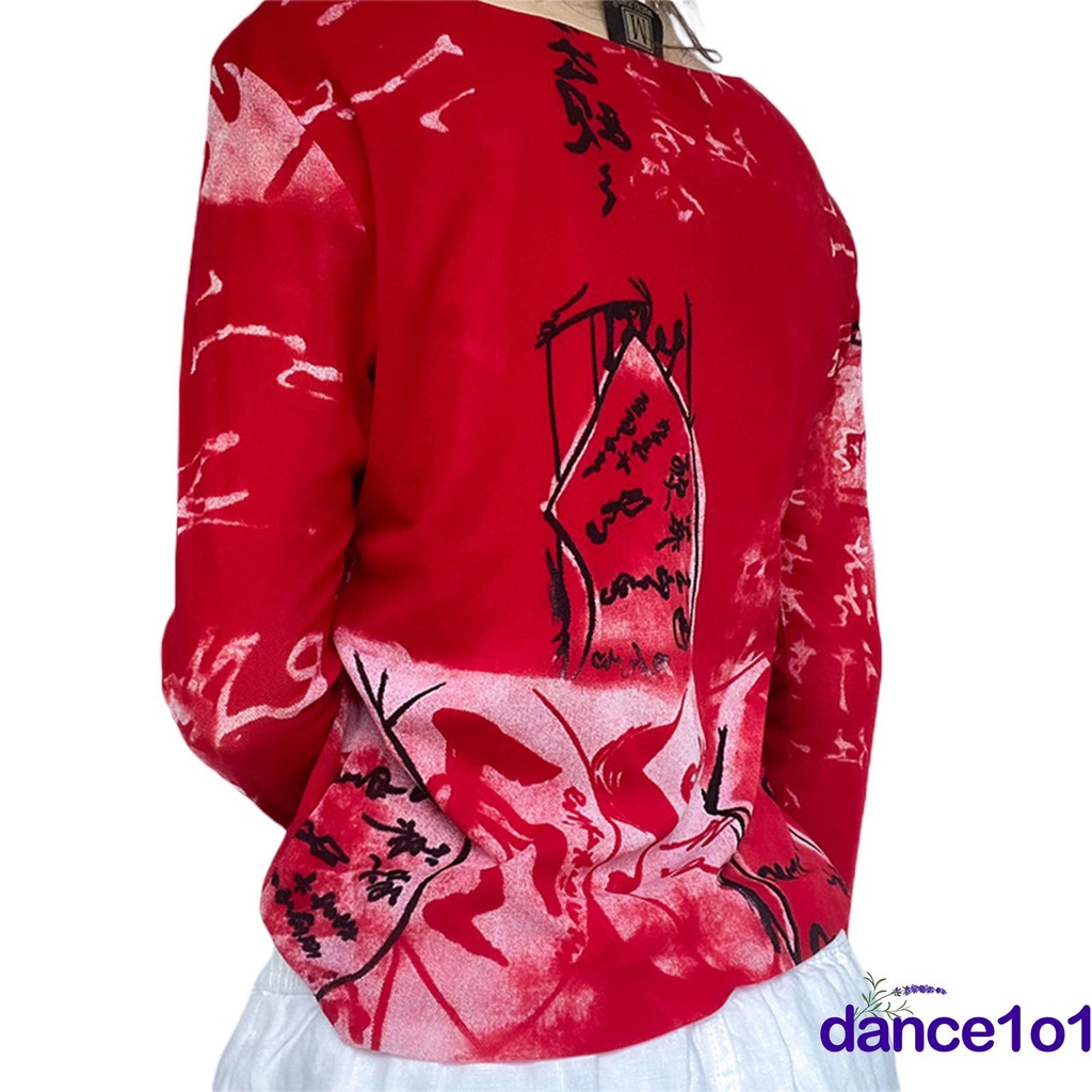 Áo Thun Nữ Tay Dài Ôm Dáng In Họa Tiết Graffiti Sành Điệu