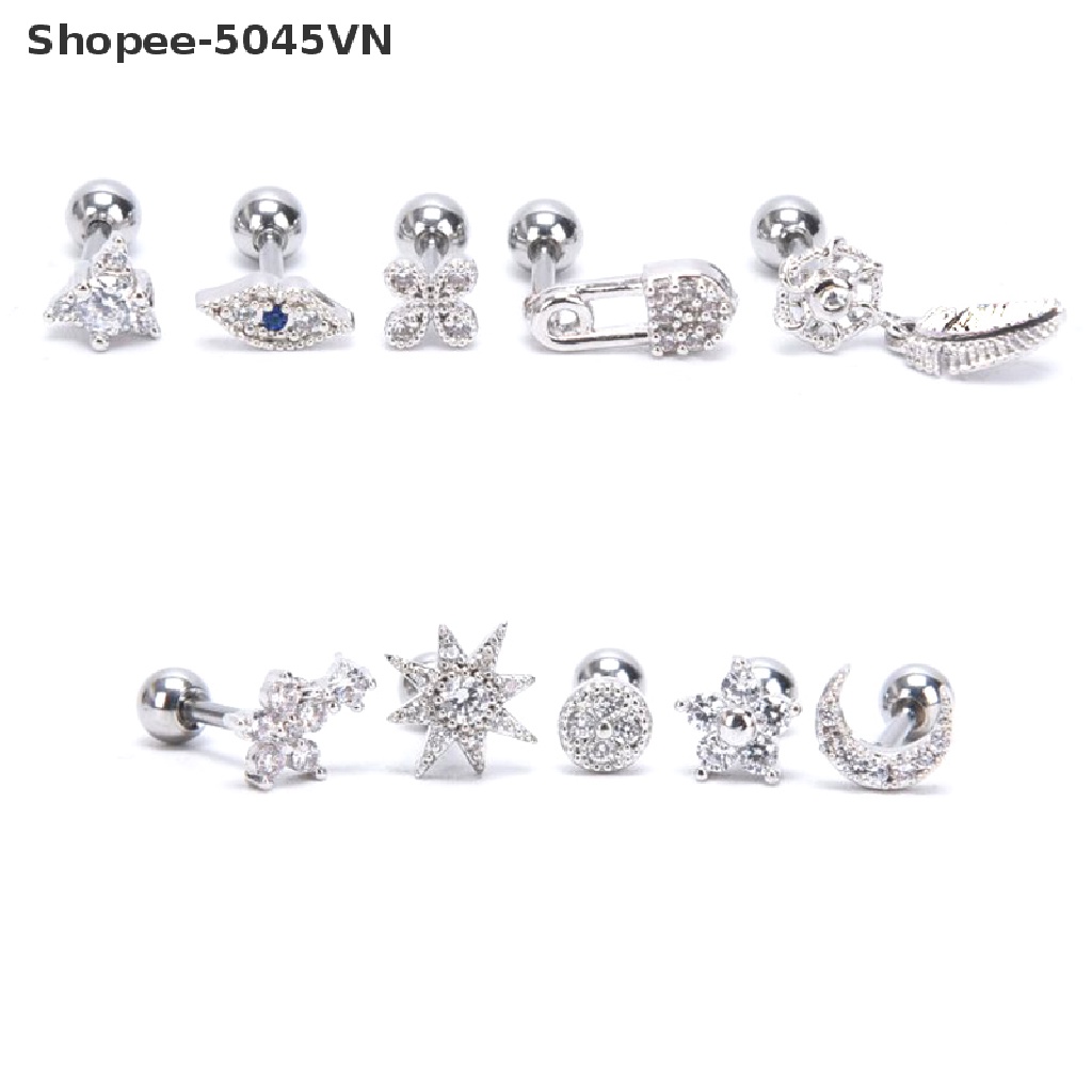 [rain] Khuyên Xỏ Sụn Tai Helix Hình Hoa Mặt Trăng Pha Lê