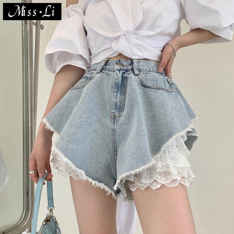 Hàng Có Sẵn Bán Chạy~Quần Short Denim Dáng Chữ a Ống Rộng Phong Cách Mùa Hè Thời Trang Hàng Bán Chạy 2022