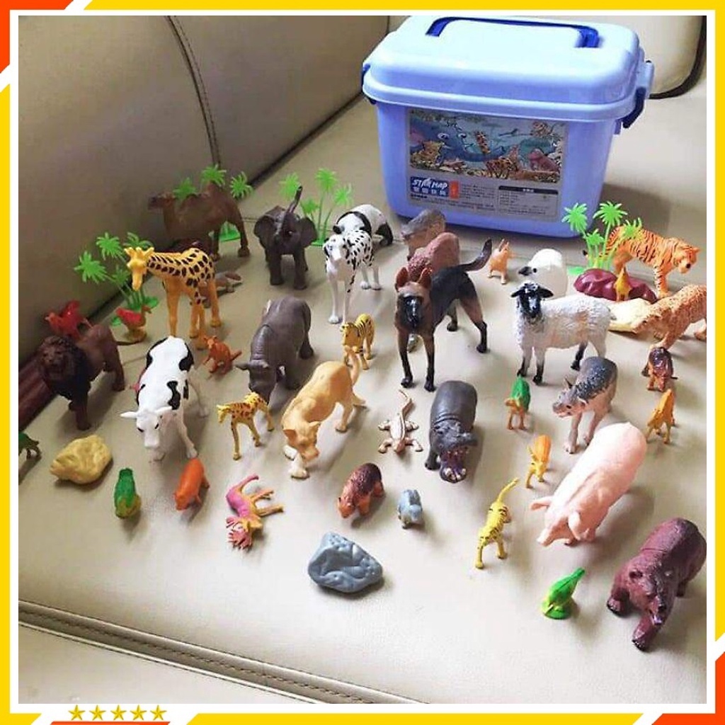 Mô hình động vật Freeship Đồ chơi con vật – Thùng động vật 58 chi tiết – Đồ chơi cho bé trai bé gái - Đồ Chơi Giáo Dục