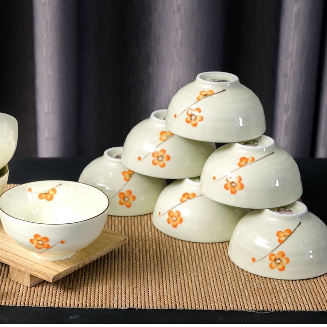 Bát cơm Bát Tràng x 10 cái - Chén sứ sương cao cấp đẹp sang trọng được khử chì nhiều lần