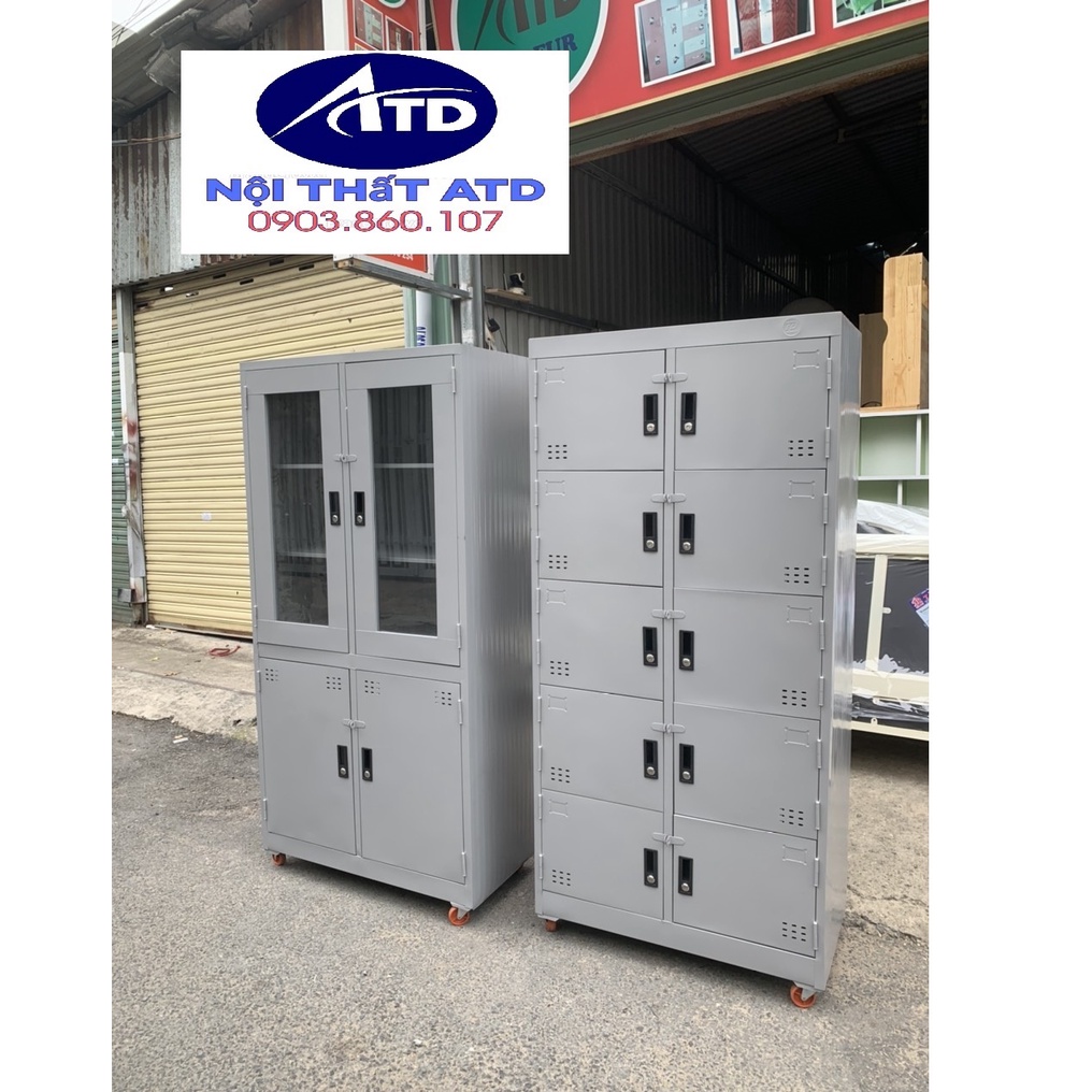 Tủ hồ sơ nhôm có kính sơn tinh điện dày dặn đựng tài liệu hồ sơ văn phòng giao hàng nhanh các quận HCM