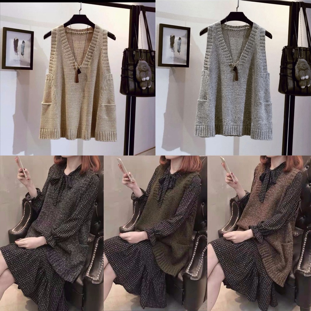 Áo len không tay cổ chữ v dáng rộng plus size thời trang theo phong cách hàn quốc cho nữ