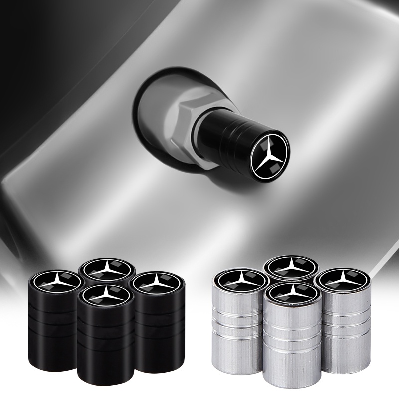 Set 4 Nắp Van Bánh Xe Bằng Nhôm Màu Đen / Bạc Cho Mercedes Benz Class W212 W211 W210 W203 W204 W205 CLA GLK CLS A C E