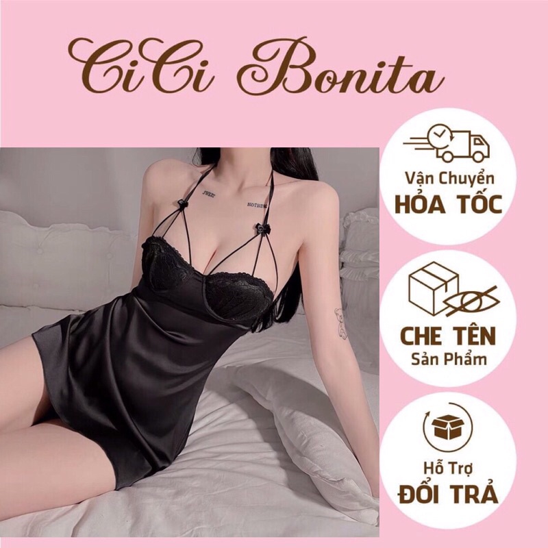 Váy ngủ nữ / Đầm lụa 2 dây sexy có đệm ngực quyến rũ gợi cảm hàng cao cấp Quảng Châu CICI BONITA HCM CV22
