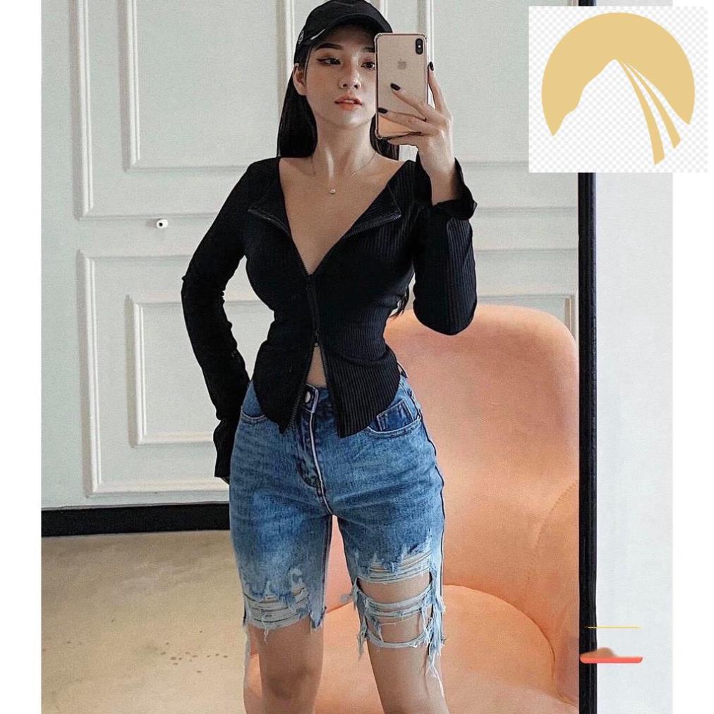 👘 Quần jean ngố / lửng BIG SIZE lưng cao, co dãn mạnh rách kiểu LOANG MÀU đẹp dành cho người béo 3310 👘