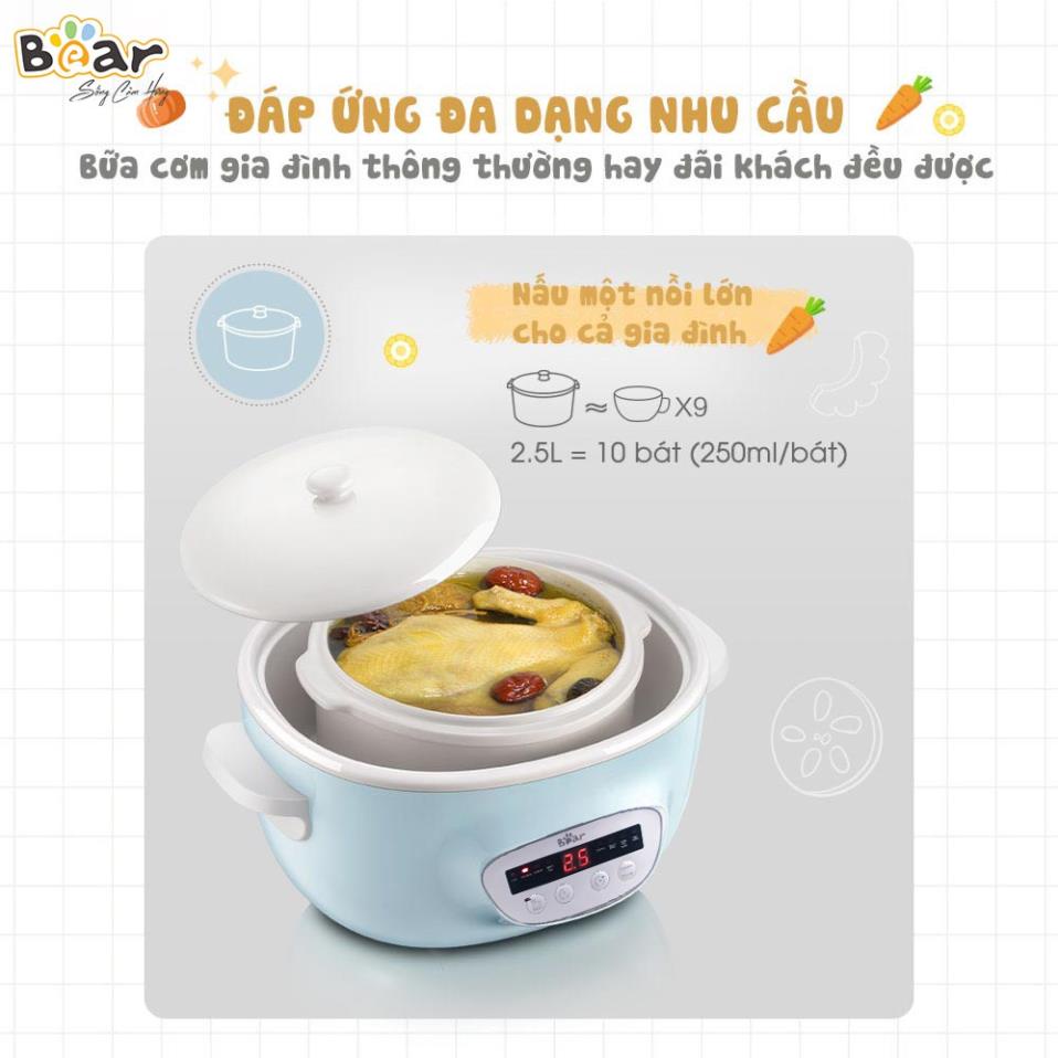 Nồi Nấu Cháo Chưng Yến Bear 2,5L NINH- HẦM- HẤP Đa Năng Giữ Trọn Chất Dinh Dưỡng Với Nguyên Lý Cách Thủy Sube003