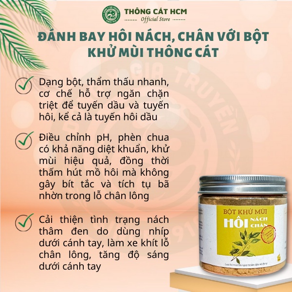 Bột khử mùi hôi chân, tay, hôi nách giúp giảm tiết mồ hôi, khô thoáng - Thảo dược Thông Cát HCM