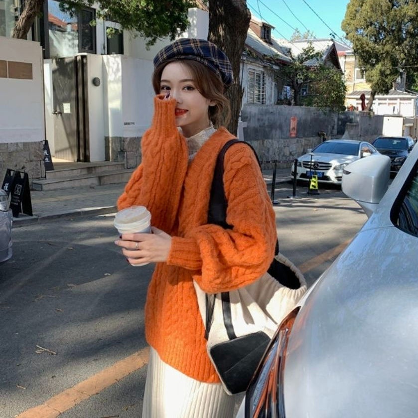 Áo Sweater Dệt Kim Mềm Mại Cổ Chữ V Dáng Rộng Thời Trang Xuân Thu 2023 Cho Nữ