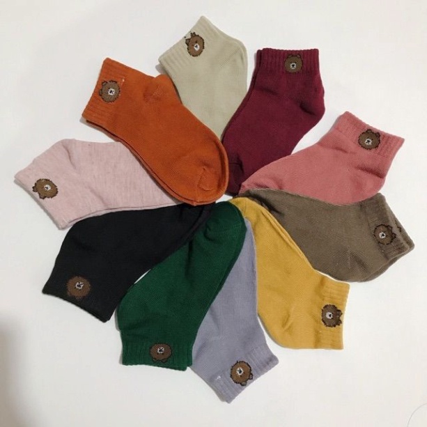 Combo 10 đôi tất nữ cổ ngắn hình gấu kute tặng kèm túi rút dễ thương Standbyshop888