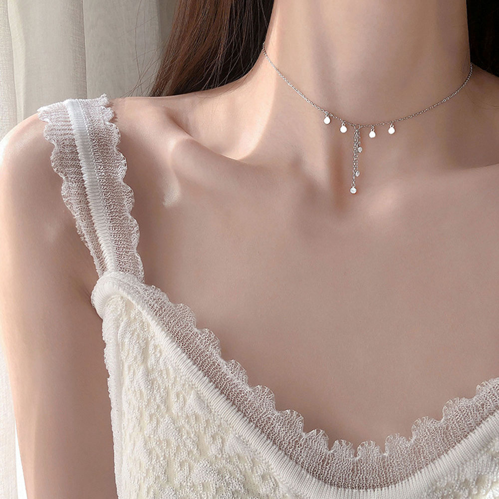 MXBEAUTY Brithday Gift Clavicle Chain Elegant Fine Jewelry Choker Necklace|Color Sequins|Color Alloy Short Zircon Peach Heart