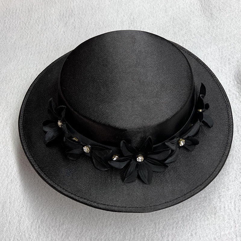 Mũ Lưới Satin Màu Đen Phối Hoa Đơn Giản Phong Cách Pháp Cổ Điển Cho Cô Dâu