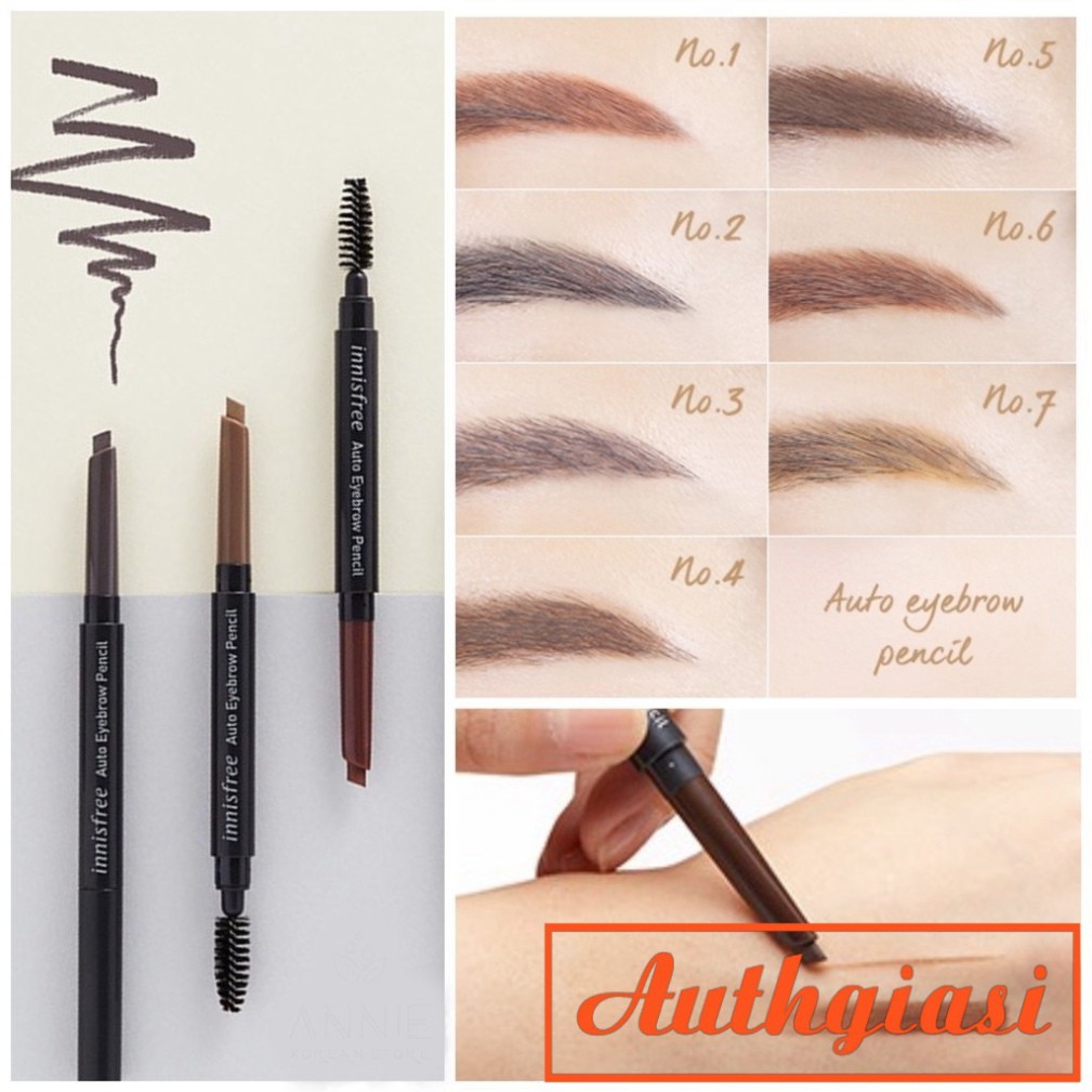 Chì kẻ mày Innisfree Auto EyeBrow Pencil hai đầu dễ kẻ, lên màu đẹp