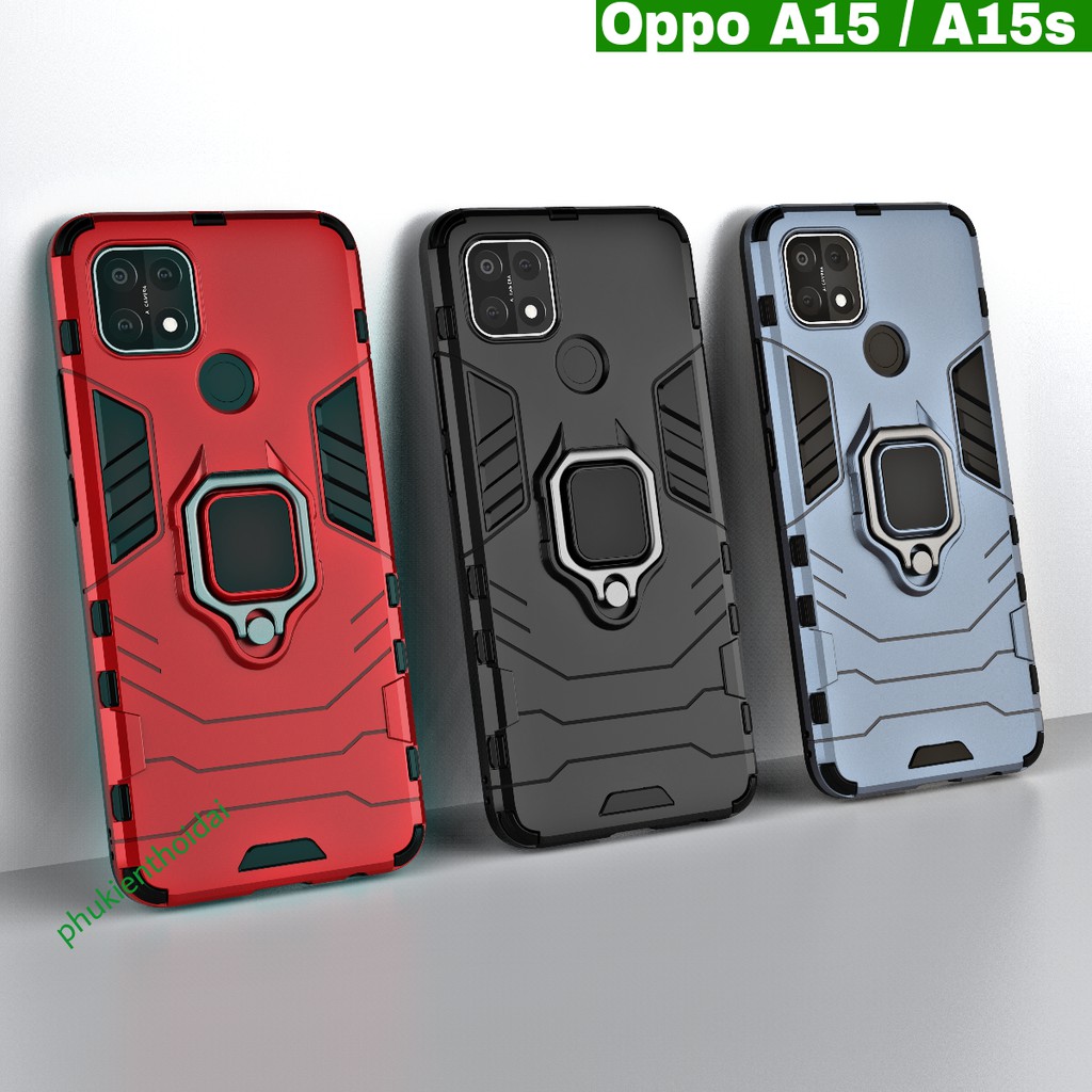 Ốp lưng Oppo A15 / A15s Iron Man Iring chống sốc giá đỡ xem phim cao cấp