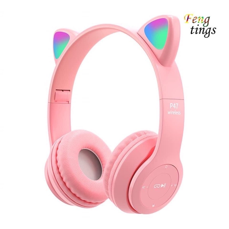 Tai Nghe Mèo P47M. Mz47 Bluetooth Chụp Tai , Headphone P47m Dễ Thương Có Mic,Âm Bass Mạnh Mẽ Dung Lượng Pin Trâu