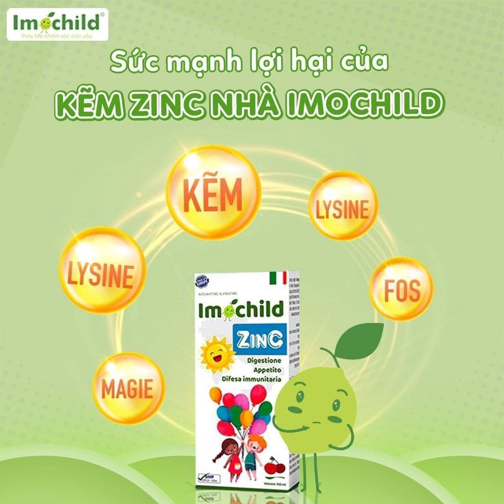 Siro Imochild ZinC bổ sung kẽm lysin vitamin giúp bé ăn ngon tăng sức đề kháng Lọ 100ml