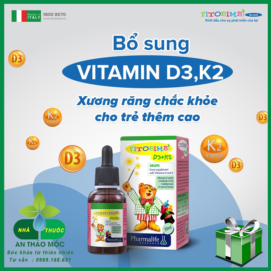 Fitobimbi D3K2 Bổ Sung Vitamin D3K2 Giúp Hấp Thụ Canxi Vào Xương Răng Chắc Khỏe