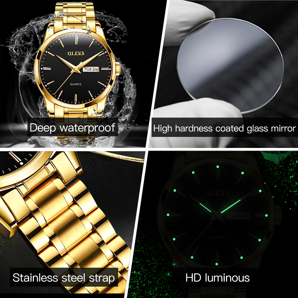 OLEVS Đồng Hồ Nam Quartz Dây Thép Không Gỉ Dạ Quang Chống Nước Chính Hãng 6898