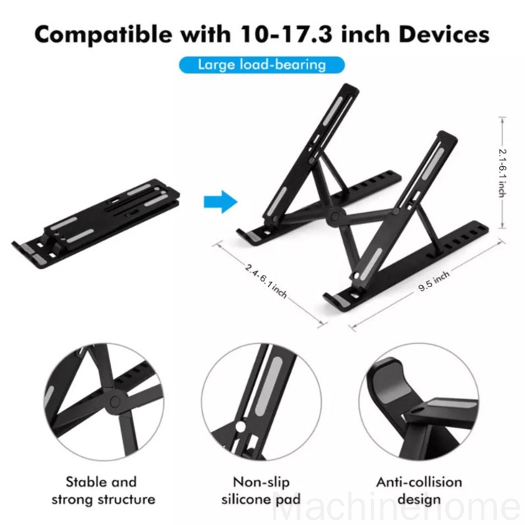 Giá đỡ máy tính xách tay dạng gấp bằng nhựa màu đen có thể điều chỉnh tiện dụng