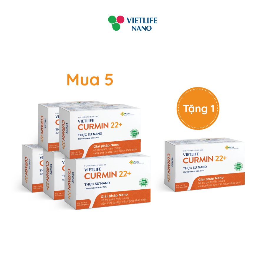 Vietlife Curmin 22+ 30 VIÊN - Bộ 5 hộp Đột phá nano dược liệu cho bệnh viêm loét dạ dày