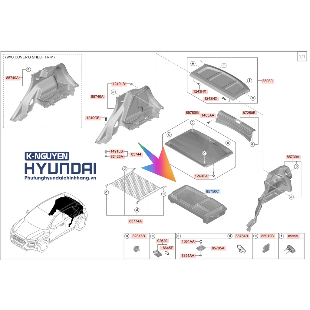 Khay cốp hành lý xe Hyundai Kona - Ms: 85750J9000TRY