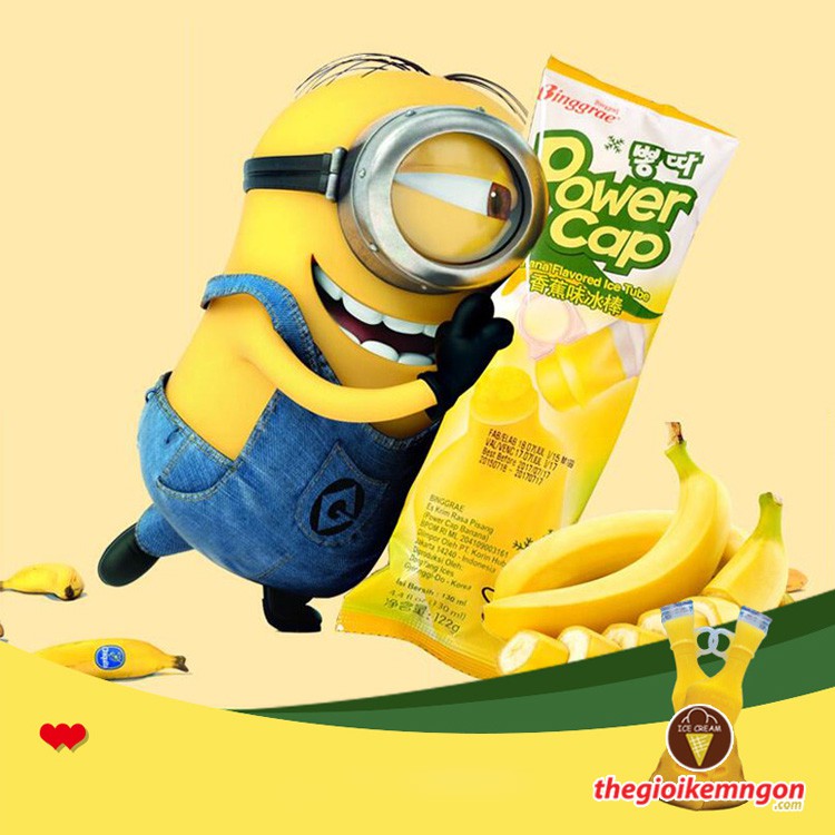 Kem ống chuối Binggrae PowerCap Banana Flavored Ice Tube Hàn Quốc 130ML