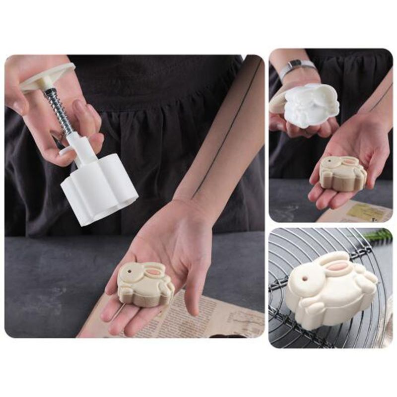 Khuôn ấn tay đóng hình thỏ 3D làm bánh trung thu 50g DIY