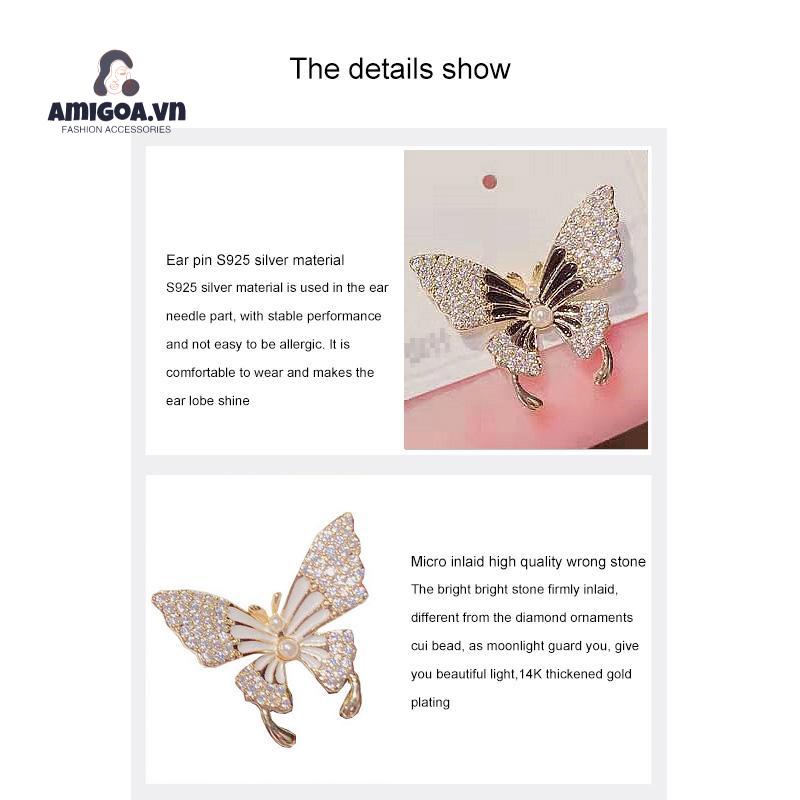Bông Tai Hình Bướm Đính Đá Zircon Ngọt Ngào Cao Cấp Cho Nữ