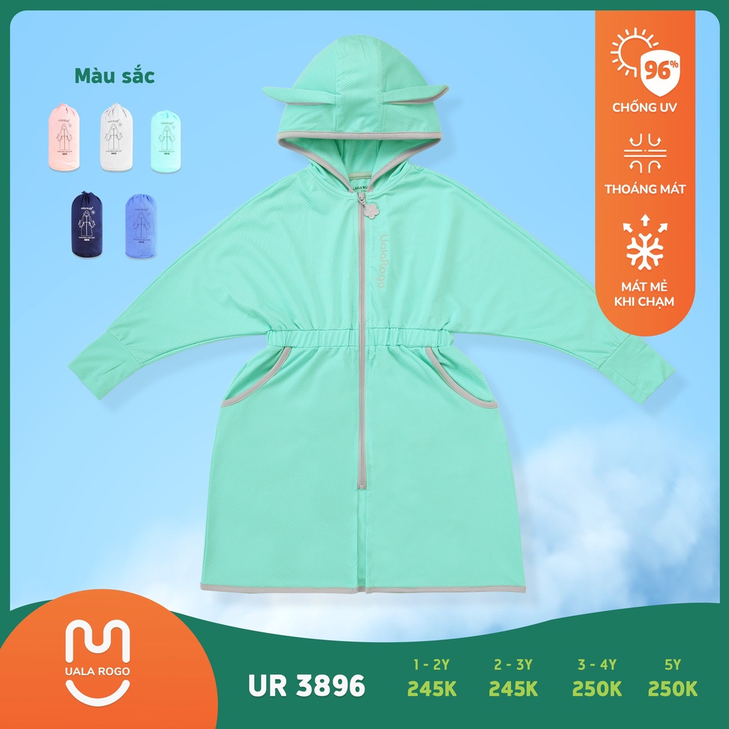 Áo chống nắng toàn thân Uala rogo 1-5 tuổi vải aircomfy chống tia UV cực tím nhẹ mát mũ chùm đầu dây rút ur3896
