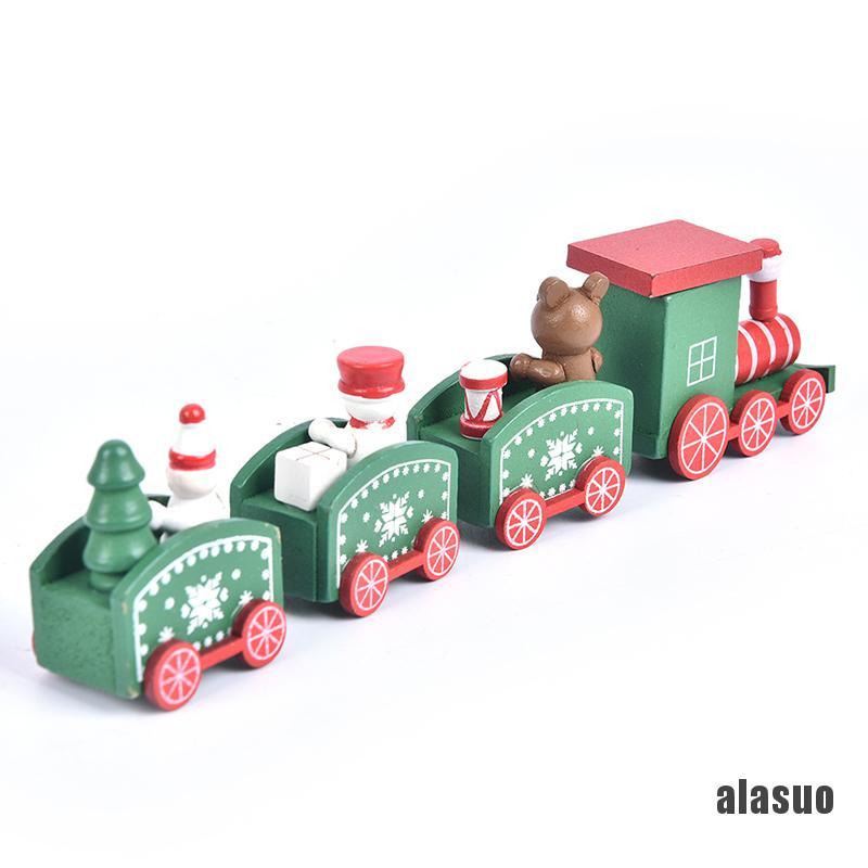 Mô hình tàu lửa bằng gỗ 4 khoang họa tiết giáng sinh trang trí nhà cửa