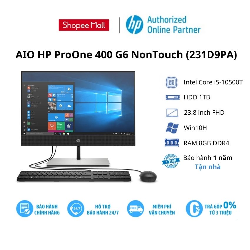 Máy tính để bàn AIO HP ProOne 400 G6 NonTouch (231D9PA)/ Core i5/ Ram 8GB / HDD 1T/ 23.8FHD