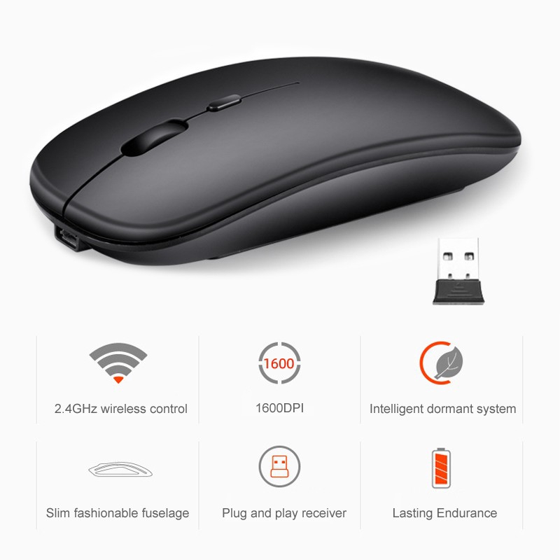 Ready Stock!Wireless Mouse 2.4Ghz Receiver Optical  Adjustable Wireless Ultra Tipis dengan Mice Silent Rechargeable Mouse for PC Laptop