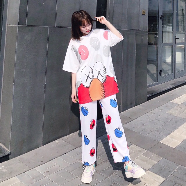 Set Cookies Monster(Cartoon pants Mix Overtee 3D) Siêu Xinh