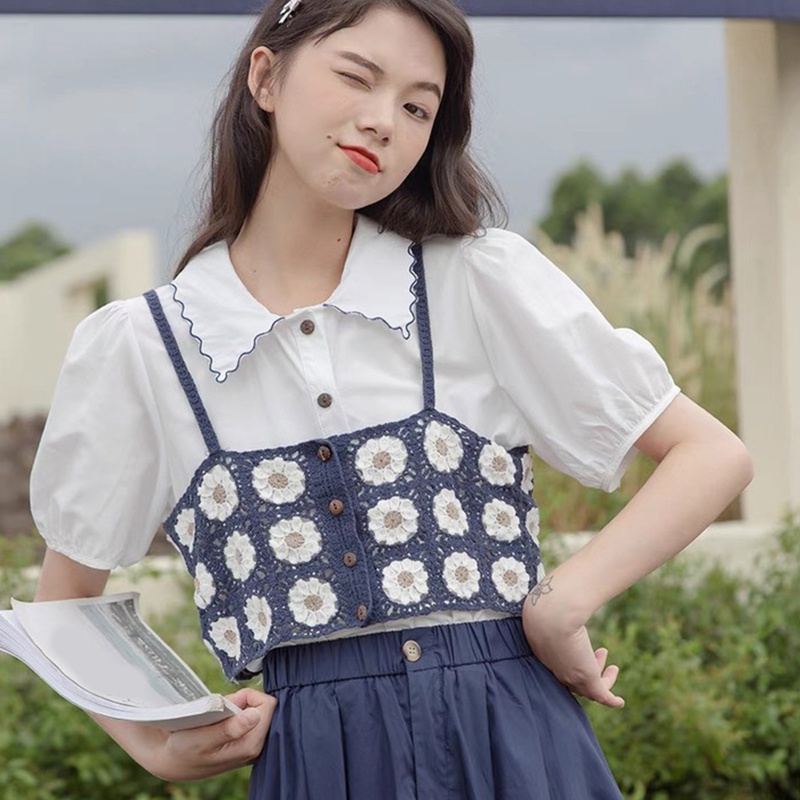 Áo Croptop Hai Dây In Họa Tiết Hoa Cúc Phong Cách Hàn Quốc Dành Cho Nữ