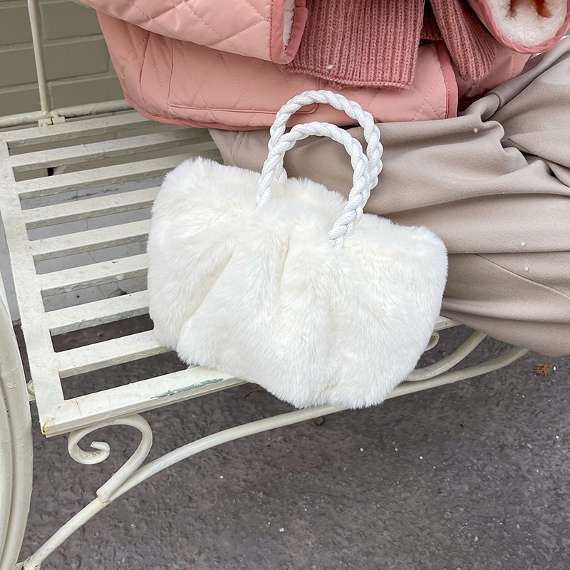 Túi Đeo Chéo Hình Đám Mây Xếp Ly Phối Lông Dễ Phối Đồ Hợp Thời Trang